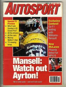 【c4997】91.3.7 AUTOSPORT／ナイジェル・マンセル、F1グランプリ・プレビュー、ジャン・アレジ、NASCAR、…