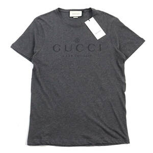 未使用品○GUCCI グッチ 441685 コットン100% ロゴプリント クルーネック 半袖Ｔシャツ/カットソー グレー M イタリア製 正規品 メンズ