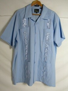 ATTRAK　キューバシャツ　ブルー　刺繍　2XLサイズ　半袖