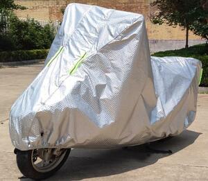 バイクカバー　XL　全長220ｃｍまで 　反射ストライプ付　シルバー　銀色 耐熱　防水　防塵　日本全国送料無料