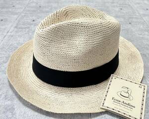 新品 Ecua-Andino 中折れ ハット ハンドメイド エクアアンディーノ　　帽子 パナマハット HAT 天然素材 ブラックリボン 玉9817