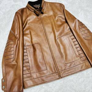  unused class!! Ram leather jacket single rider's jacket highest grade ram leather Brown inside total pattern sheep leather L size corresponding large size 