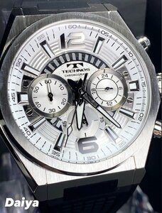  new goods Tecnos TECHNOS regular goods wristwatch analogue wristwatch quarts chronograph rubber belt 10 atmospheric pressure waterproof silver white present 
