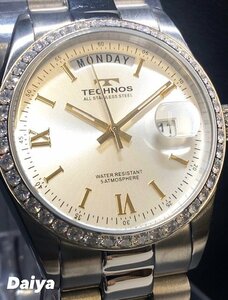  новый товар наручные часы стандартный товар TECHNOS Tecnos кварц аналог наручные часы водонепроницаемый календарь нержавеющая сталь серебряный простой бизнес 3 стрелки подарок 