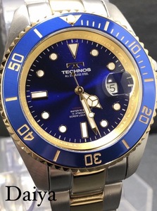  new goods TECHNOS Tecnos regular goods wristwatch silver blue Gold chronograph all stain less analogue wristwatch multifunction wristwatch waterproof men's 