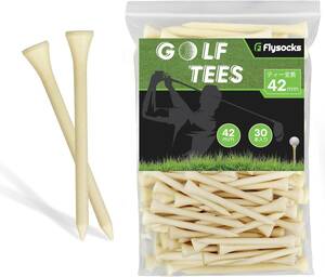 Flysocks(フライソックス) ゴルフ用ティー ショートティー 天然竹/木製ゴルフティー 白木 42mm 30本入り