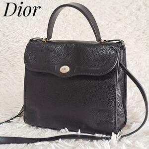 クリスチャンディオール Christian Dior 美品2way ショルダーバッグ レザー 黒 CDロゴ ブラック ヴィンテージ 鞄 トップハンドル