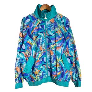 CASUAL ISLE ナイロンジャケット ジップブルゾン 総柄 海 ブルー 古着 f184