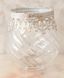 輸入雑貨 フラワーベース ロワール 花瓶 アンティーク ホワイト リビングスタジオ 直輸入 ガラス アイアン シャビーシック YF20220132WG