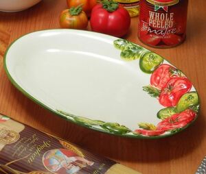 イタリア製 輸入雑貨 ディナープレート パスタプレート トマト リビングスタジオ 直輸入 楕円 皿 赤 31cm メインディッシュ BRE-1456-30T