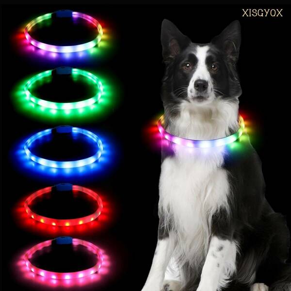 光る LED首輪 12種類の点灯モード USB充電式 サイズ調整可能 装着簡単 柔らかい 犬 夜散歩ライト 軽量 安全対策 視認性 ドッグ お散歩