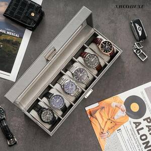 高級感のある ウォッチケース 腕時計 グレー 6本収納 おしゃれ アクセサリー ディスプレイ コレクション 収納 ボックス ケース プレゼント