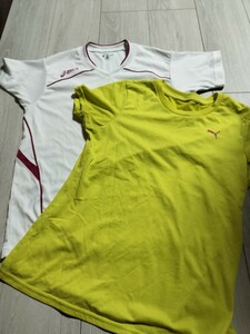 レディーススポーツウエア 半袖Tシャツ アディダスadidas +アシックスasics Mサイズ 2枚セット 中古美品