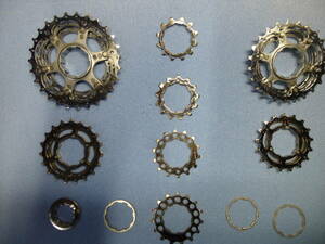 シマノ　ULTEGRA？105？不明　9Sギア色々まとめて　12,13,14,15,(16,17),(19,21,23),(17,19),(21,24,27)、スペーサー3個 　