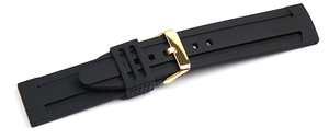 腕時計 ラバー ベルト 24mm 黒 ブラック シリコン ピンバックル イエローゴールド yn-bk-y 腕時計 ベルト バンド 交換