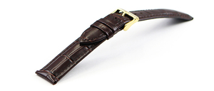 腕時計 ベルト 24mm レザー ダーク ブラウン 濃 茶 クロコダイル型押し 牛 革 ピンバックル イエローゴールド ar04db-n-y バンド 交換