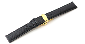 腕時計 レザー ベルト 18mm 黒 キリコスタ型押し 牛革 プッシュ式 Dバックル イエローゴールド ar02bk-pd-y 腕時計 交換 バンド