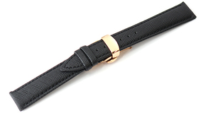 腕時計 レザー ベルト 24mm 黒 キリコスタ型押し 牛革 プッシュ式 Dバックル ピンクゴールド ar02bk-pd-p 腕時計 交換 バンド