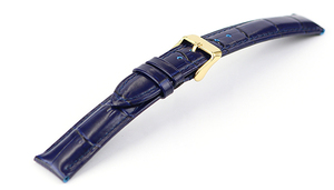腕時計 レザー ベルト 24mm ネイビー 紺 クロコダイル型押し 牛革 ピンバックル イエローゴールド ar04nv-n-y 腕時計 バンド 交換