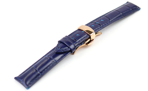 腕時計 レザー ベルト 16mm ネイビー 紺 クロコダイル型押し 牛革 プッシュ式 Dバックル ピンクゴールド ar04nv-pd-p