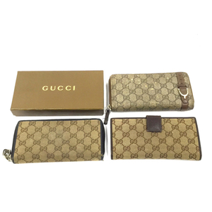 グッチ GG ラウンドジップ 長財布 ウォレット ブラウン 茶 箱付 他 GUCCI 計3点 ファッション小物 まとめ セット