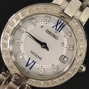 セイコー エクセリーヌ ソーラー電波 腕時計 1B22-0BR0 ダイヤモンド レディース 未稼働 保存箱付き SEIKO