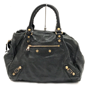  Balenciaga кожа ручная сумочка сумка на плечо плечо .. черный Gold цвет металлические принадлежности портфель зеркало имеется 