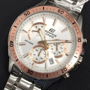 カシオ エディフィス クォーツ 腕時計 EFR-552 未稼働品 メンズ ホワイト文字盤 付属品あり 純正ブレス QR062-288