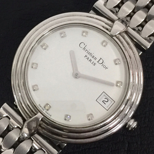 クリスチャンディオール デイト クォーツ 腕時計 D69-100 ホワイト文字盤 純正ブレス 稼働品 CHRISTIAN DIOR