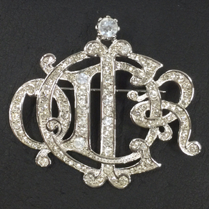  Christian Dior brooch Logo emblem rhinestone silver color preservation case attaching QR063-410