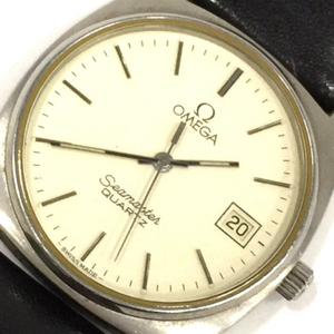オメガ シーマスター デイト クォーツ 腕時計 メンズ ホワイト文字盤 未稼働品 社外ベルト ファッション小物