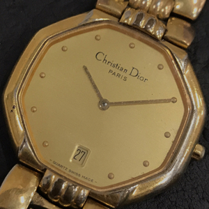 1円 クリスチャンディオール 45.154 アナログ クォーツ 腕時計 メンズ 未稼働品 ゴールドカラー文字盤 付属品あり