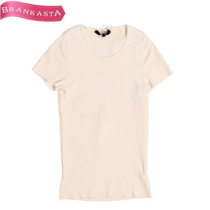 [ beautiful goods ]GUCCI/ Gucci lady's short sleeves rib knitted tops silk tight S cream beige group [NEW]*61EM69