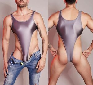 3154 men's high leg Leotard ash lustre mesh inner shirt body suit back shorts under wear Night wear 