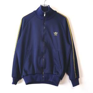 [デサント製] 80s 90s adidasトラックジャケット ネイビー トレフォイルロゴ vintage ヴィンテージ ATP ジャージ 日本製 金 三本線