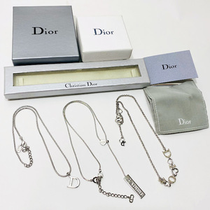 1円～ Christian Dior クリスチャン ディオール ネックレス ラインストーン J'ADORE ジャドール Dロゴ シルバー 箱付き 3点セット まとめ 
