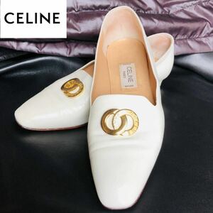  Celine CELINE туфли-лодочки каблук плоская обувь кожа белый Logo металлические принадлежности Gold Logo товар с некоторыми замечаниями 23cm