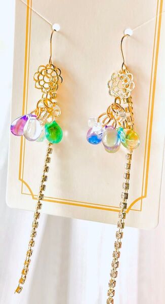 (M-181) チェコガラス ピアス ハンドメイド ロングピアス フックピアス