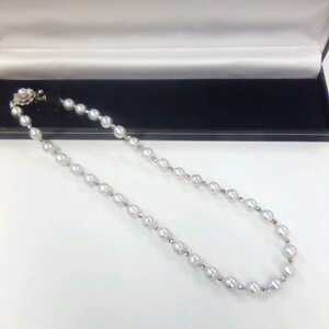 ●サ4072H◎艷やかバロックパール（真珠）　シルバーグレー系　ネックレス　42センチ　留め具SILVER刻印あり◎