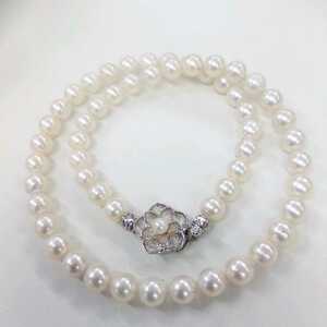 ●ハ4159H◎艷やか本真珠　パールネックレス　46センチ　7.5-8ミリ珠　留め具SILVER刻印あり◎送料込み◎