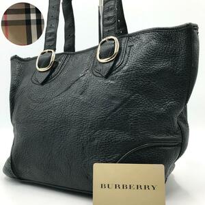  прекрасный товар / новое время модель * Burberry BURBERRY ручная сумочка большая сумка плечо mega проверка кожа черный плечо .. мужской женский бизнес 
