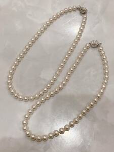 パールネックレス 真珠 SILVER 直径約8.25mm 8.77mm 本真珠ネックレス アクセサリー 2点セット