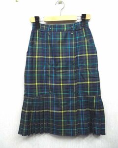  Vintage / old clothes *Les Copains /reko bread * green check to coil skirt hem pleat O size Italy made 