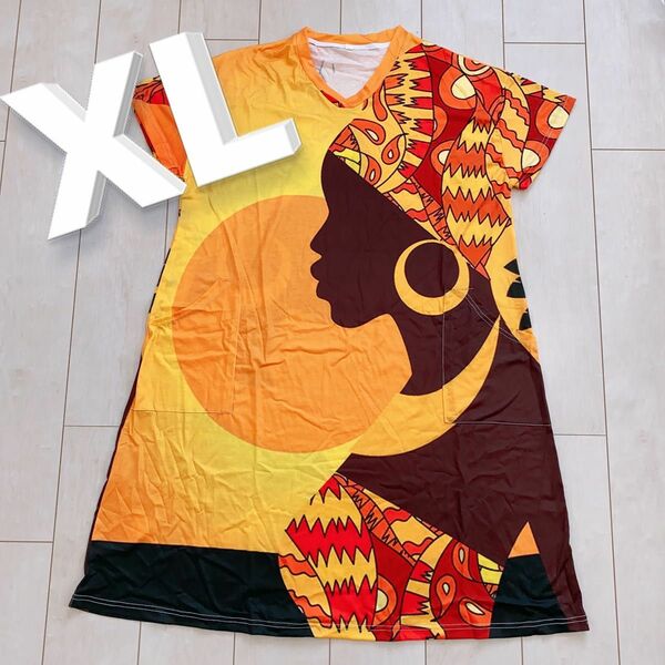 ★新品★ Tシャツ オーバーサイズ ロングワンピース オレンジgirl XL
