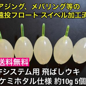 夜光 飛ばしウキ Fシステム用 ケミホタル仕様 約10g 5個 残浮力約1g フロートリグ アジング メバリングの遠投に