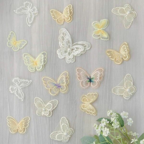 蝶モチーフレース イエローアソート 16個入り 飾り付け ハンドメイド 飾り付け 縫い付け 手芸
