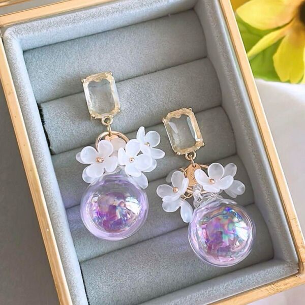 夏 ウォーターボールガラスドーム レディース ハンドメイド ピアス イヤリング アクセサリー