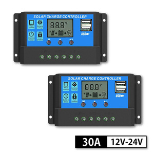 2個■送込■ 30A ソーラーパネル コントローラー 30A PWM式 12V/24V LCDデュアル液晶 チャージコントローラー レギュレーター USB付き
