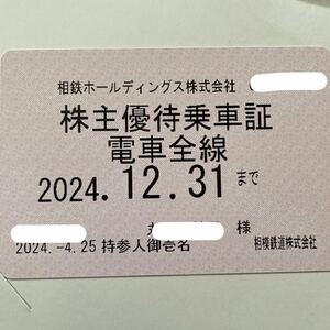 簡易書留送料無料 相鉄株主優待乗車証 相模鉄道 定期券タイプ 最新2024.12.31迄 電車全線 女性名義