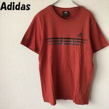 【人気】Adidas/アディダス 3本ライン Tシャツ スリーストライプス レッド サイズM/2413_画像1